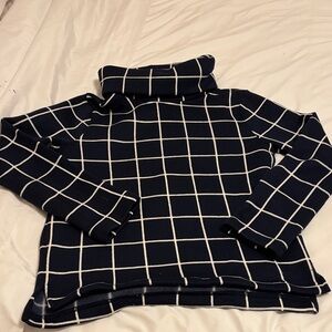 J. Crew Navy and White Grid Turtleneck Sweater